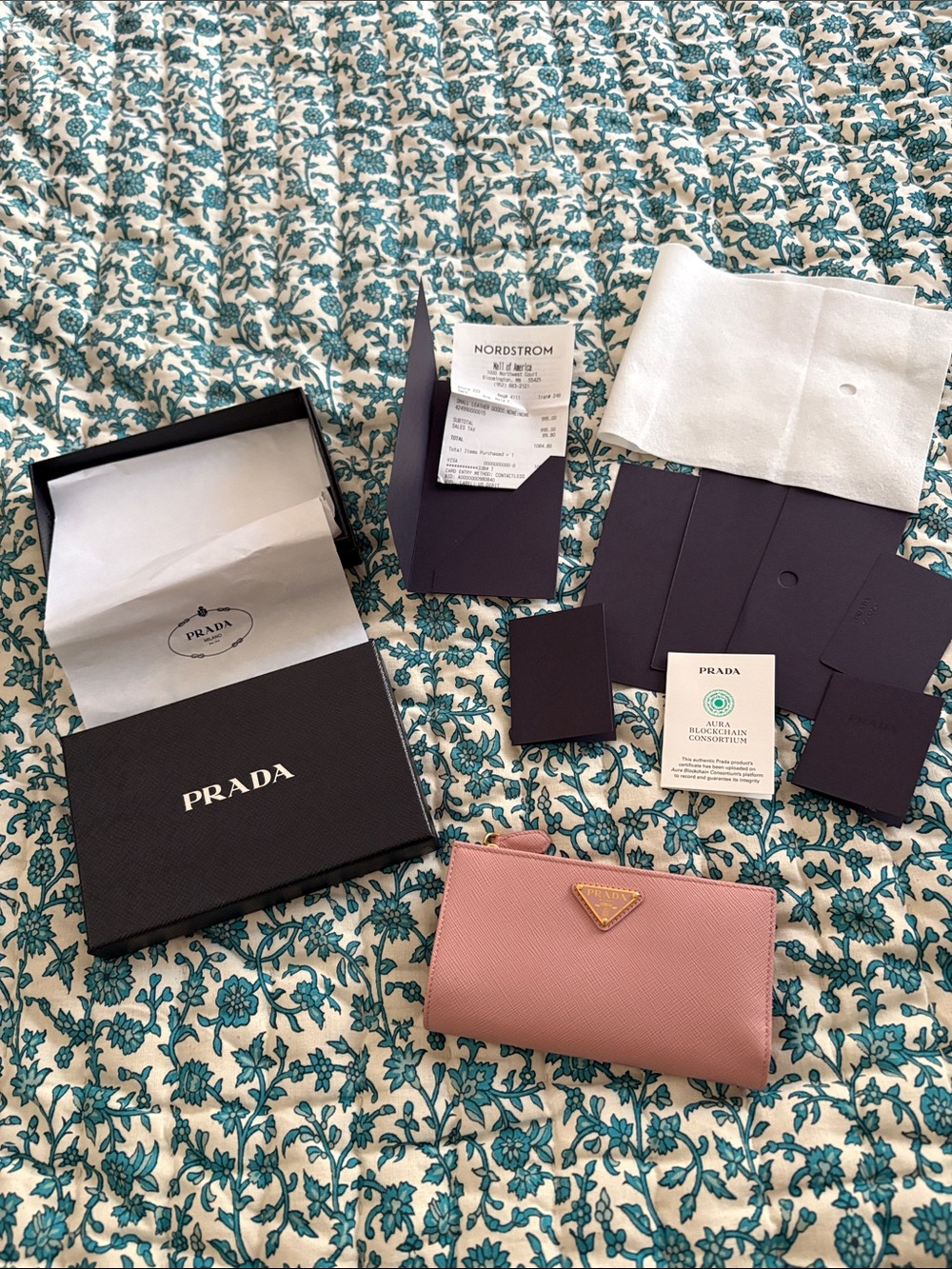 Prada Pink Saffiano Zip-Around Wallet with Gold Logo